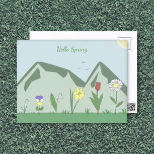 Mountains & Spring Flowers Landscape Postcard