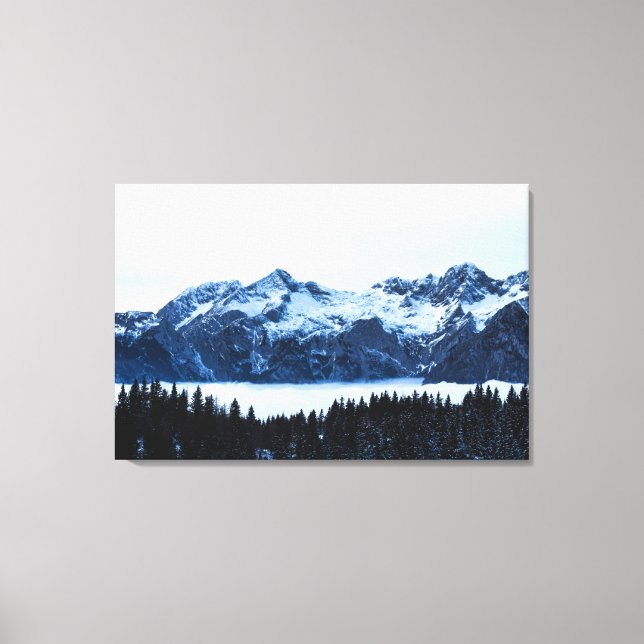 Mountains, spruce forest and clouds canvas print (Front)