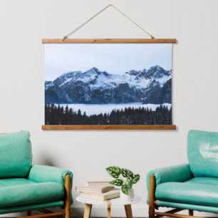 Mountains, spruce forest and clouds hanging tapestry