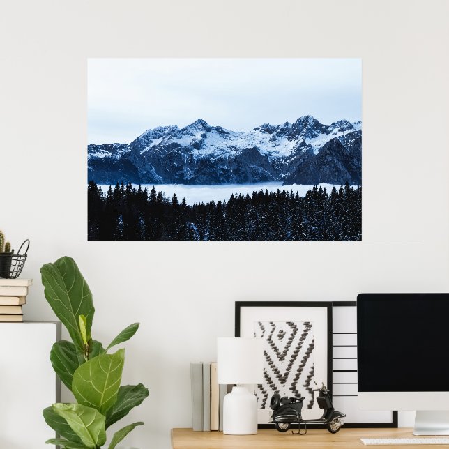 Mountains, spruce forest and clouds poster (Home Office)
