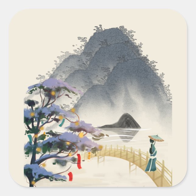 Mountains Square Sticker (Front)