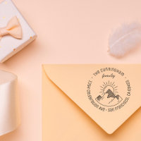 Mountains & Sun Family Name Round Return Address
