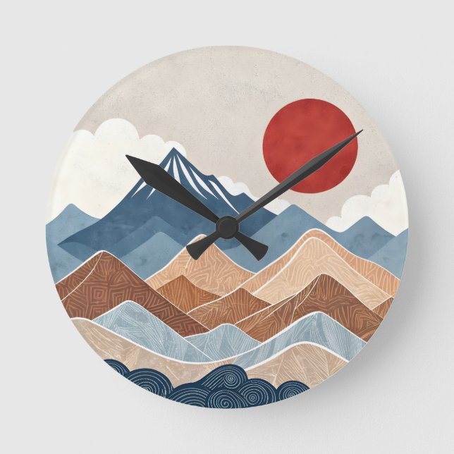 Mountains Sunset Beauty Round Clock (Front)