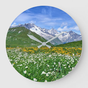 Mountains Swiss Alps Valley Spring Large Clock