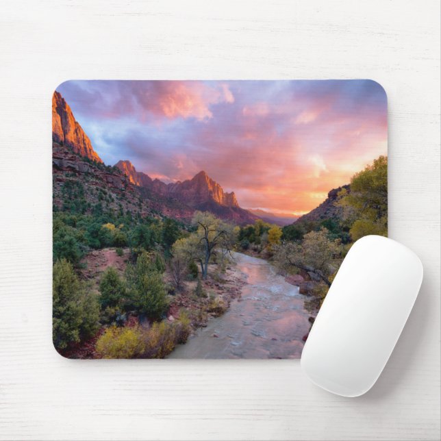 Mountains | The Watchman Zion Nathional Park Utah Mouse Mat (With Mouse)