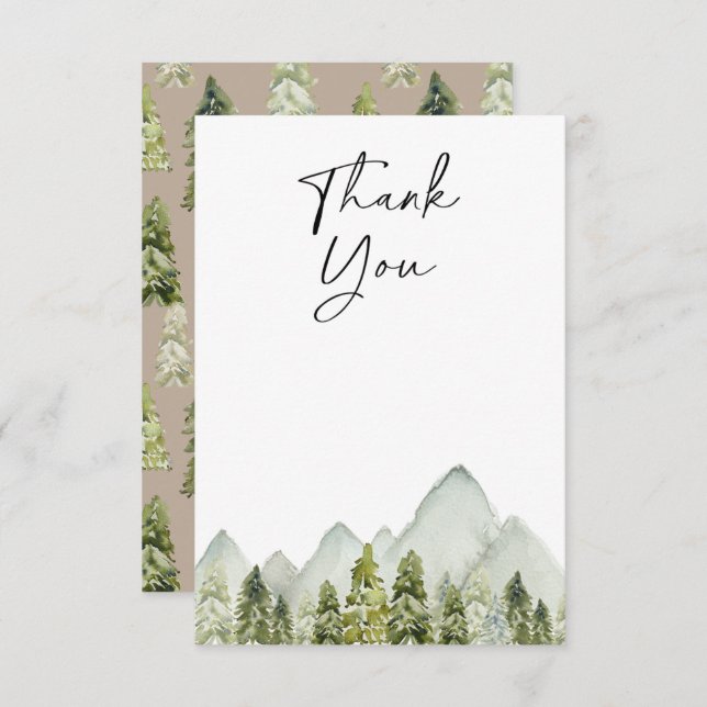 Mountains & Trees Baby Shower Thank You Card (Front/Back)