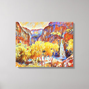 Mountains Trees Waterfall Abstract oil painting  Canvas Print
