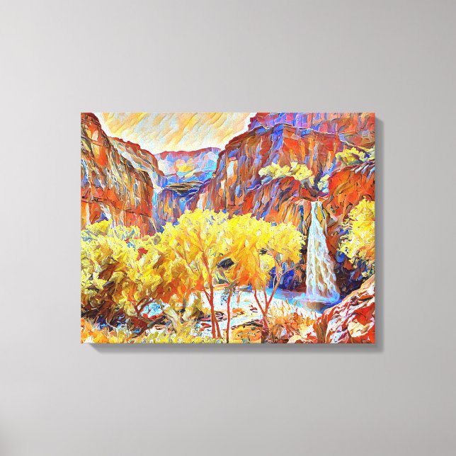 Mountains Trees Waterfall Abstract oil painting  Canvas Print (Front)
