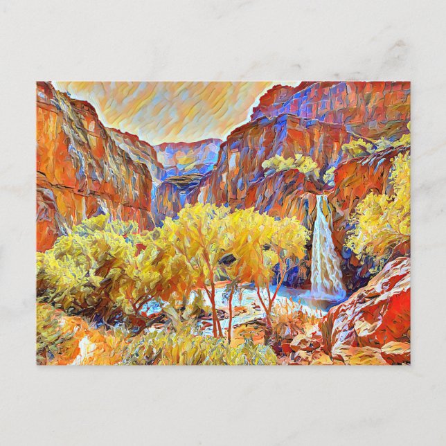 Mountains Trees Waterfall Abstract oil painting   Postcard (Front)