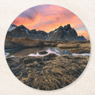 Mountains   Vesturhorn Mountain Iceland Round Paper Coaster