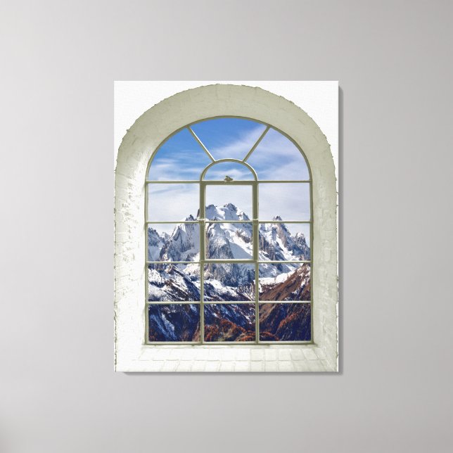 Mountains View Artificial Window Canvas Print (Front)