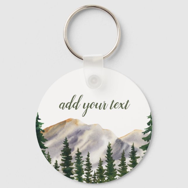 Mountains Watercolor Forest Personalised Key Ring (Front)