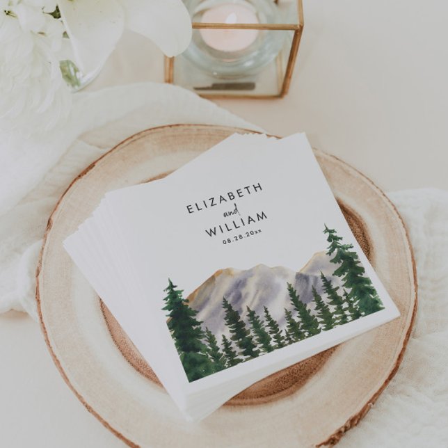 Mountains Watercolor Forest Wedding Napkin (Creator Uploaded)