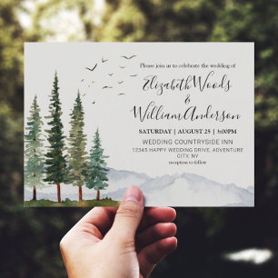 Mountains - Watercolor Rustic Pine Forest Wedding  Invitation