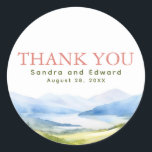 Mountains Watercolor Thank You Classic Round Sticker<br><div class="desc">Mountains elegant thank you favour tags</div>