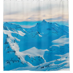 Mountains with snow peaks and sunset skysnow,alpin shower curtain