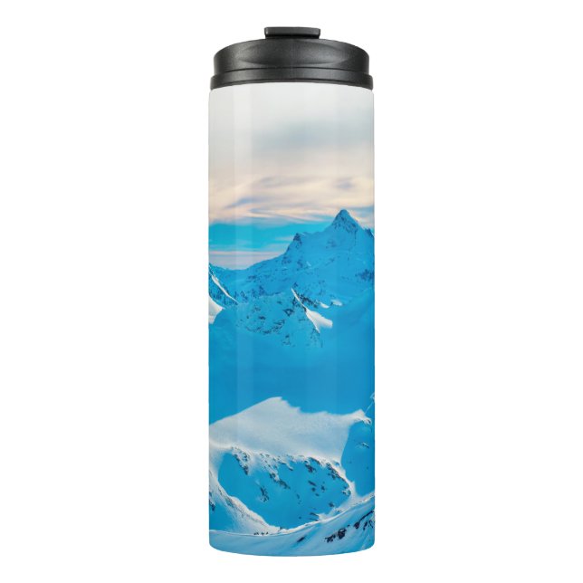 Mountains with snow peaks and sunset skysnow,alpin thermal tumbler (Front)