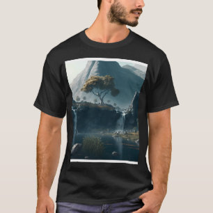 Mountains With Waterfalls And Tress Wall Art Graph T-Shirt