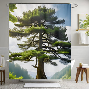 Mountainside Landscape Pine Tree Scenic Decoration Shower Curtain