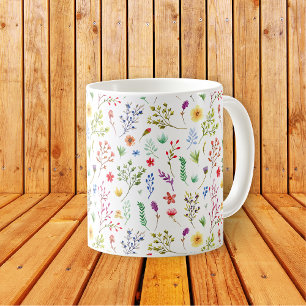 Mountainside Meadow Watercolor Wildflowers Coffee Mug