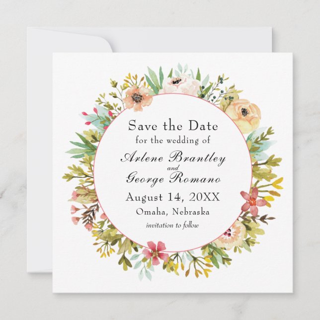 Mountainside Wildflowers Watercolor Wedding Save The Date (Front)