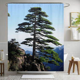 Mountainside Wildlife Adventure Pine Tree  Shower Curtain