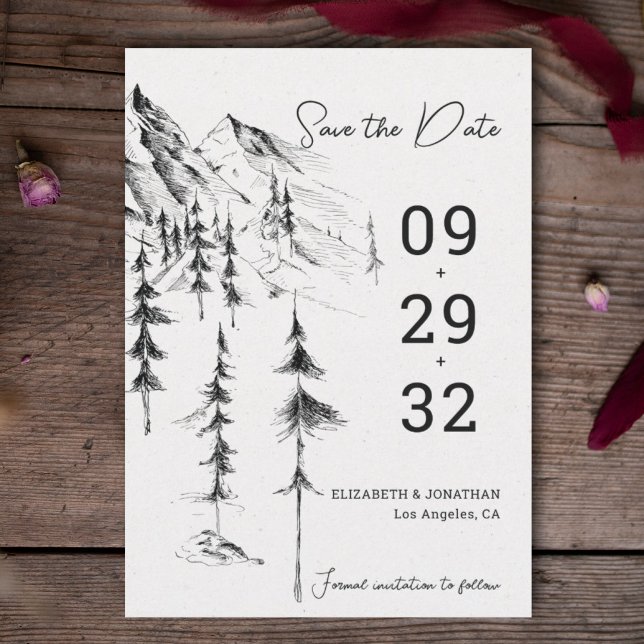 Mountaint forest hand-drawn simple elegant save the date (Creator Uploaded)