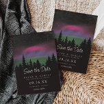 Mountaintop Northern Lights Wedding Save the Date<br><div class="desc">Save the Date Under the Northern Lights with a silhouette of pine tree in the mountains. Colourful Polar Lights in Fuchsia Purple and Green with a sky filled with little stars. Perfect for your Northern Lights Themed Wedding. If you wanted any changes to the design please email paula@labellarue.com BEFORE PLACING...</div>