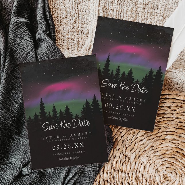 Mountaintop Northern Lights Wedding Save the Date (Creator Uploaded)