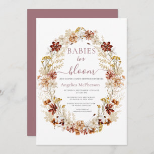 Mountbatten Pink Wild Flowers Wreath Twin Babies Invitation