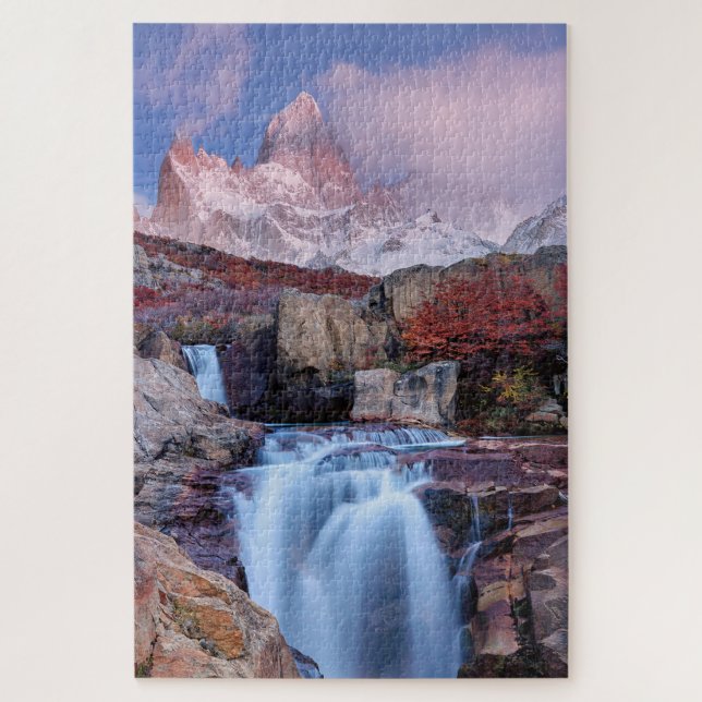 Mounte Fitzroy Sunset Mountain Waterfall Argentina Jigsaw Puzzle (Vertical)