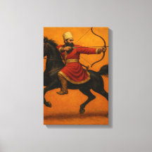 Mounted Archer in Red Robe on Black Warhorse