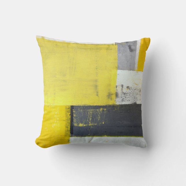 'Mounted' Grey and Yellow Abstract Art Cushion (Front)
