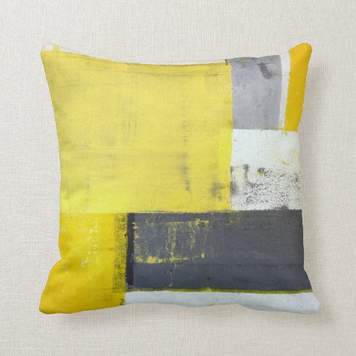 Image of 'Mounted' Grey and Yellow Abstract Art Cushion