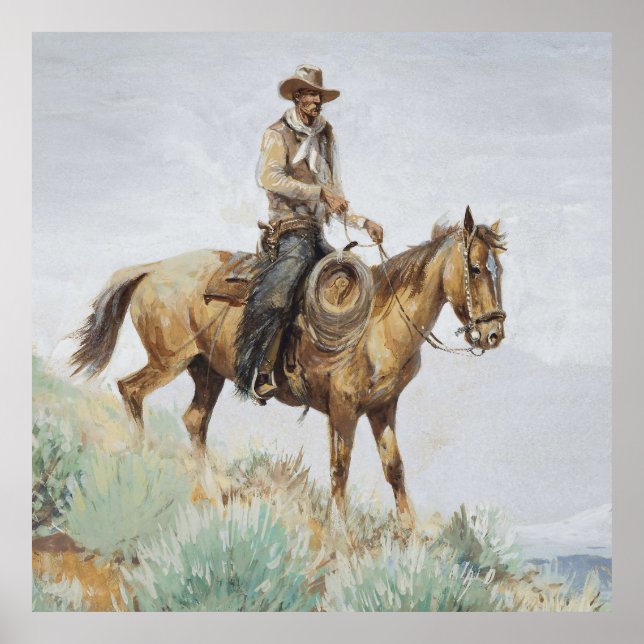 Mounted Rider Western Art by Edward Borein Poster (Front)