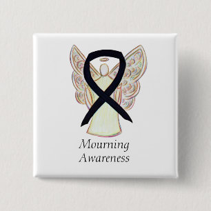 Mourning Awareness Black Ribbon Custom Pin Button