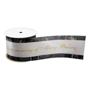 Mourning Black Marble White Marble Golden Script Satin Ribbon