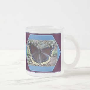Mourning Cloak Butterfly Frosted Glass Coffee Mug