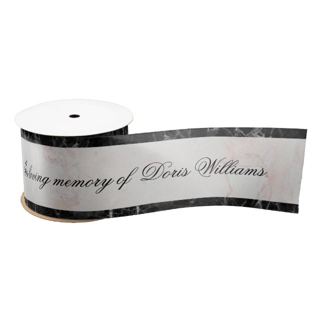 Mourning White Marble Black Marble Elegant Script  Satin Ribbon (Spool)