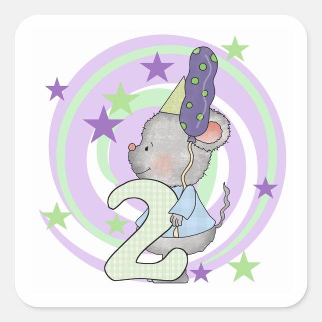 Mouse 2nd Birthday T shirts and Gifts Square Sticker (Front)