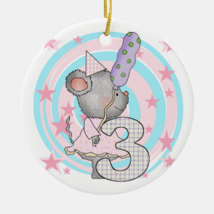 Mouse 3rd Birthday T-shirts and Gifts Ceramic Tree Decoration
