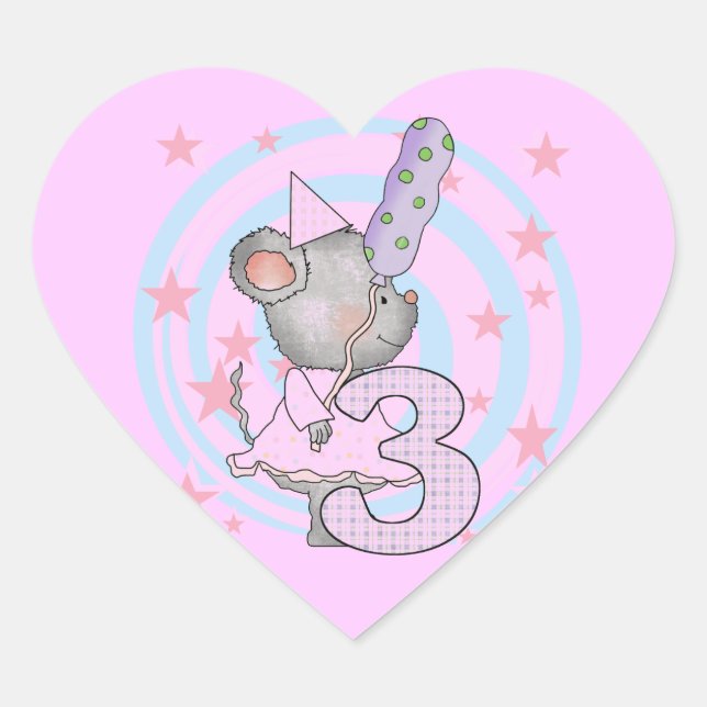 Mouse 3rd Birthday T-shirts and Gifts Heart Sticker (Front)