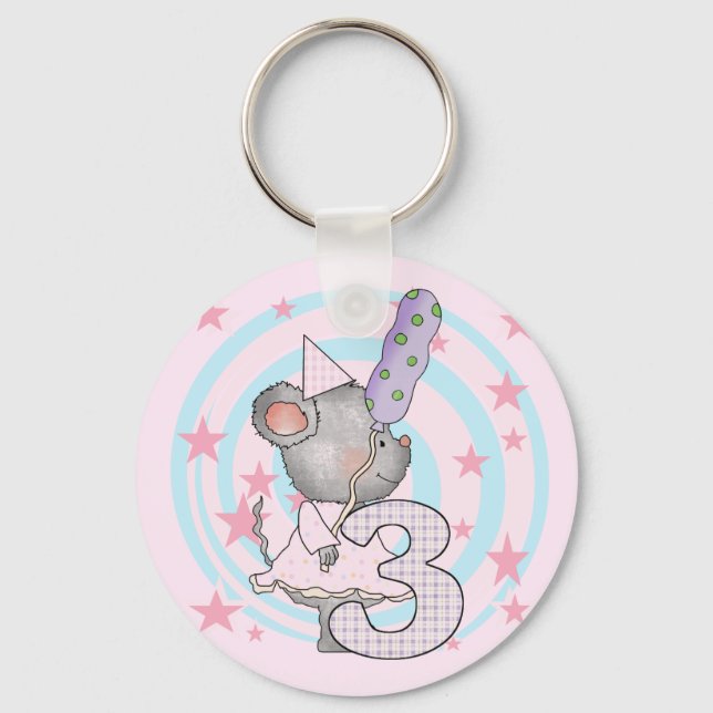 Mouse 3rd Birthday T-shirts and Gifts Key Ring (Front)