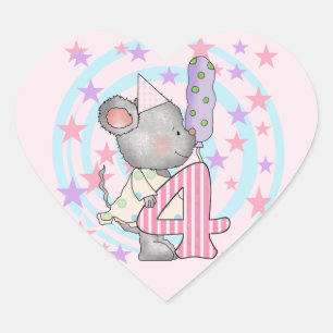 Mouse 4th birthday T-shirts and Gifts Heart Sticker