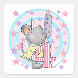 Mouse 4th birthday T-shirts and Gifts Square Sticker