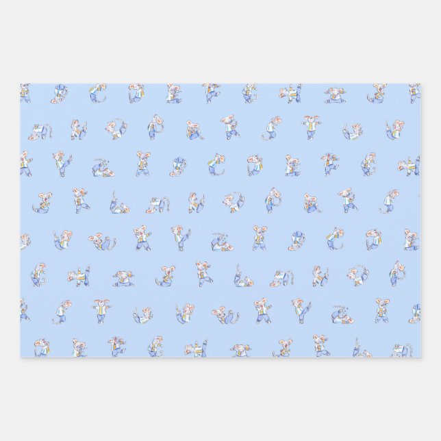 Mouse Alphabet Wrapping Paper Flat Sheet Set of 3 (Front)