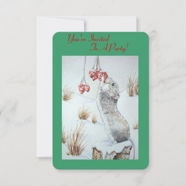 mouse and berries snow scene wildlife christmas invitation (Front)
