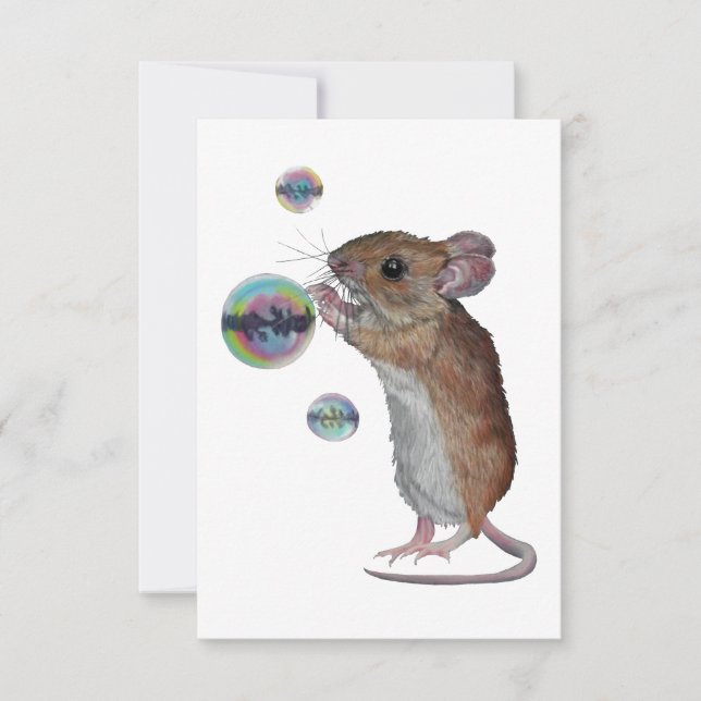 Mouse and Bubbles Postcard Style Note Card (Front)