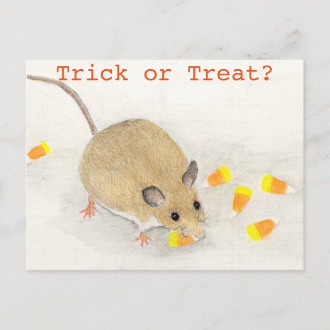 Mouse and Candy Corns Halloween Postcard (Front)