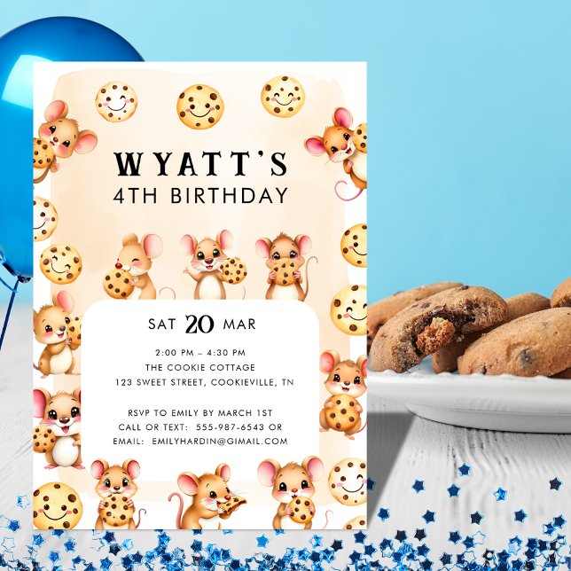Mouse and Cookie Theme Birthday Party Invitation (Mouse and Cookie Theme Birthday Party Invite)